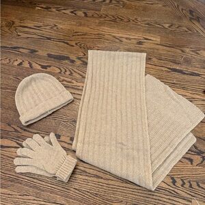 j. Crew 100% cashmere hat, scarf and gloves set for women in brown